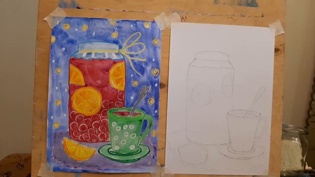 Рисуем вишнёвый компот. Масляная пастель, акварель смотреть онлайн