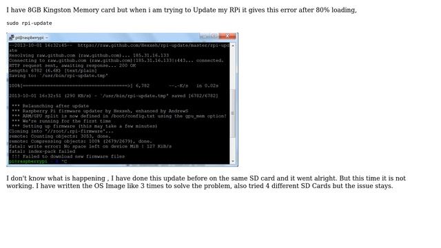 Raspberry Pi: fatal: write error: No space left on device MiB смотреть онлайн
