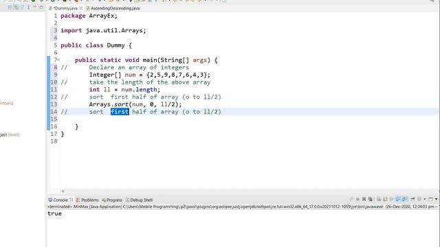 Sort first half of the array elements in ascending order and second half in descending order in Jav смотреть онлайн
