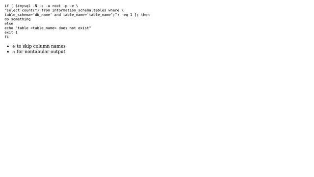 From a shell script, how can I check whether a table in MySQL database exists or not? смотреть онлайн