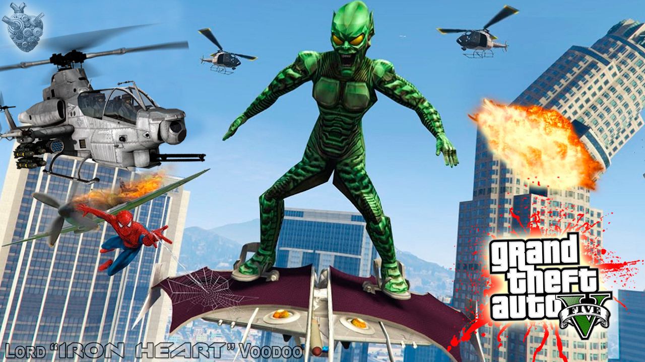 GTA V! ЗЕЛЁНЫЙ ГОБЛИН ИЗ ЧЕЛОВЕК-ПАУК КРУШИТ ЛОС-САНТОС! ВИДЕО ОБЗОР МОДОВ GTA 5 MODS [ГТА 5 МОДЫ] смотреть онлайн