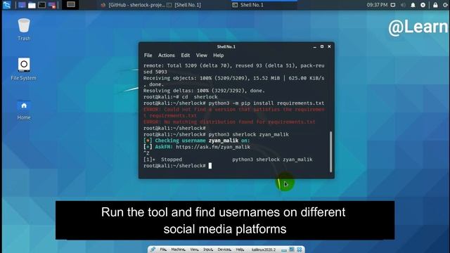 Find Social media accounts by usernames with sherlock | kali linux | Learn | смотреть онлайн