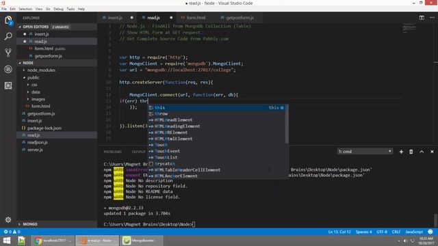 Lesson 9: Node.js - Find All Record from Database MongoDb in Hindi смотреть онлайн