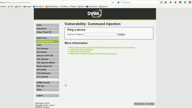 DVWA COMMAND INJECTION (LOW, MEDIUM, HIGH LEVEL) смотреть онлайн