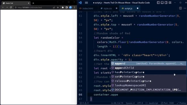 Heart Trails Follow Mouse | Javascript Project смотреть онлайн