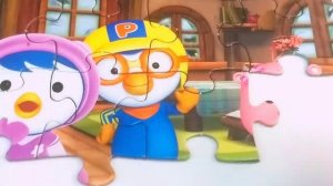 Пингвененок Пороро и его друзья в деревянном домике. Собираем пазлы с героями  Пороро. Для детей.