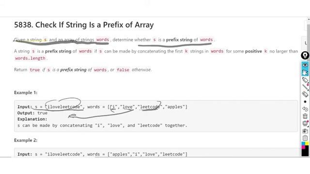 Check if a String is a prefix of a Array Leetcode weekly contest 253 смотреть онлайн