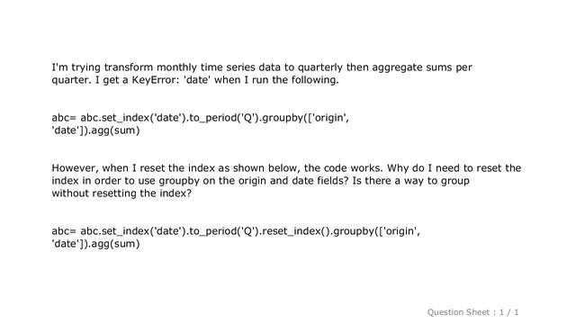 Pandas : pandas groupby causing keyerror смотреть онлайн