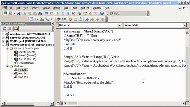 Search Display Print Archive data from Excel worksheet with VBA смотреть онлайн