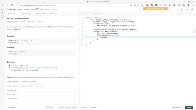 LeetCode 347 | Top K Frequent Elements | Bucket Sort | Java смотреть онлайн