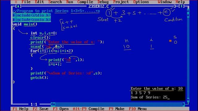 P23b | Program to Print & Find Sum of Odd Number Series 1 + 3 + 5 + 7 + 9 + . . + n | C Programming смотреть онлайн