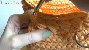 Рюкзак из трикотажной пряжи. Вязание крючком. Backpack of T Shirt yarn. Crochet Pattern. Tutorial