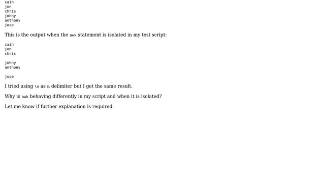 I can't print blank lines when reading values from a text file using awk in a bash script смотреть онлайн