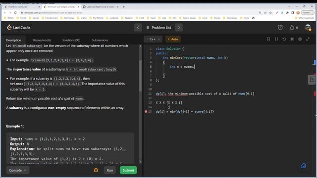 【每日一题】LeetCode 2547. Minimum Cost to Split an Array смотреть онлайн