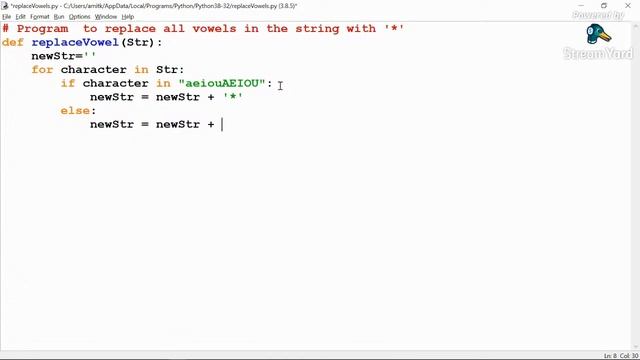 Program to replace all vowels in the string with '*' смотреть онлайн