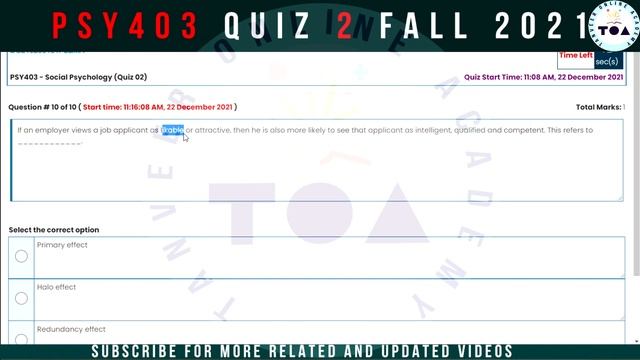 PSY403 Quiz No. 2 Fall 2021 Solution Live Attempt by @Tanveer Online Academy || PSY403 Quiz 2 202 смотреть онлайн