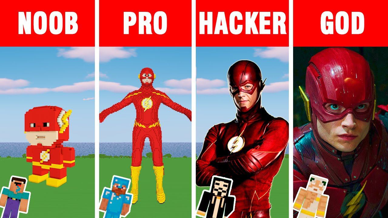 Minecraft NOOB Vs PRO Vs HACKER Vs GOD: THE FLASH BUILD CHALLENGE In Minecraft Animation