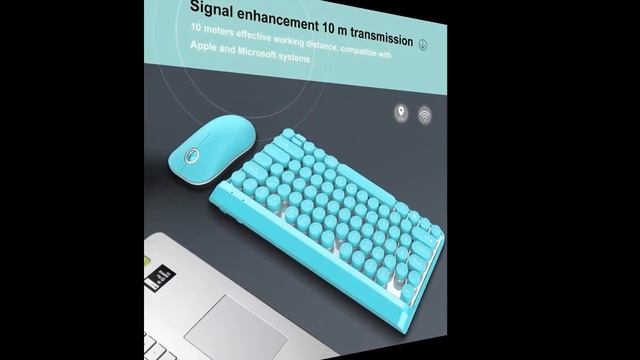 Wireless Keyboard Mouse Combo 2.4G Wireless Retro Round Suspension Keycaps (Blue) смотреть онлайн