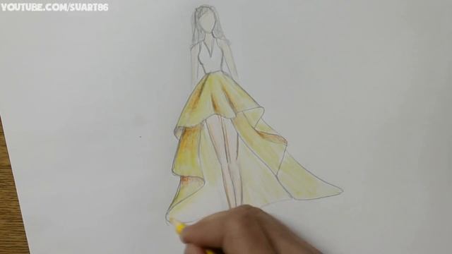 How to draw a dress design - Dresses Drawing step by step смотреть онлайн