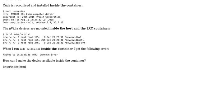 No CUDA-capable device is detected inside LXC container смотреть онлайн