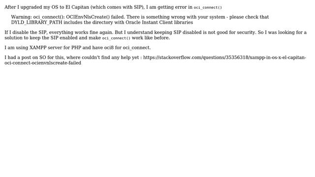 Apple: System Integrity Protection (SIP) creating problem for oci_connect(): OCIEnvNlsCreate() смотреть онлайн