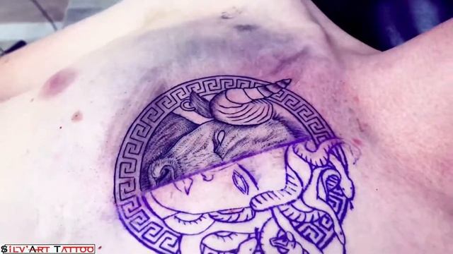 Médusa with Minotaur - timelapse whipshading tattoo by Julien смотреть онлайн