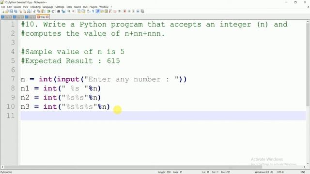 #10 WAP which accepts a Number and compute the value of n+nn+nnn in Python | Python Practice | CwP смотреть онлайн