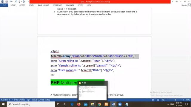 PHP arrays with example programs. смотреть онлайн