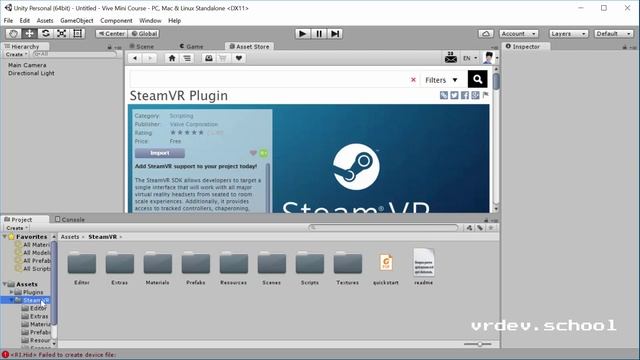 Vive VR Game Developer Tutorial - Part 3 - Create a Unity Scene and get the SteamVR Plugin смотреть онлайн