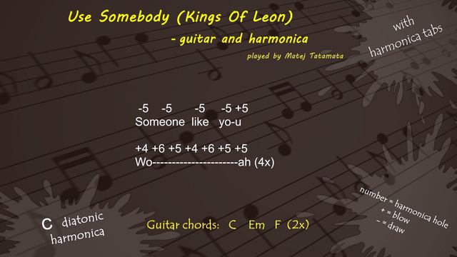 Use Somebody (Kings Of Leon) - guitar and harmonica / tabs, chords, backing track смотреть онлайн