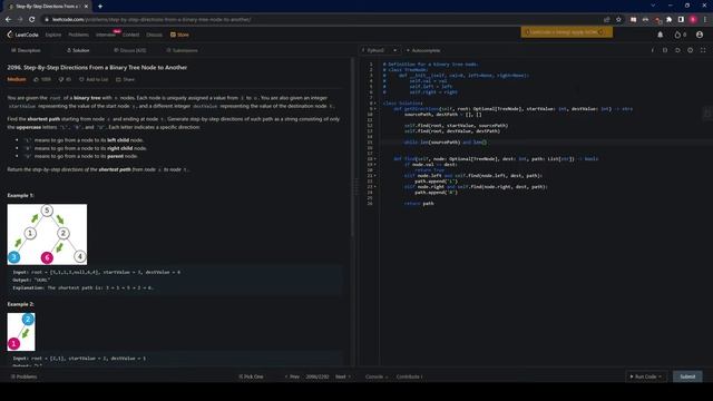 Leetcode Question 2096: Step-By-Step Directions From a Binary Tree Node to Another смотреть онлайн