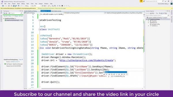 Selenium with C# 62 - Selenium Data Driven Testing in MS Test using DataRow & DynamicData attribute