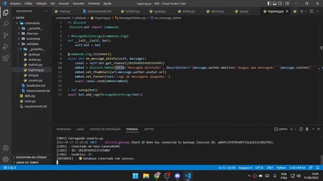 Logs de mensagens apagadas | Discord.py 2.0 #002 смотреть онлайн