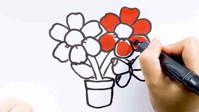 Как нарисовать цветочные горшки и стишки /Самый простой способ рисования/Простое пошаговое рисовани смотреть онлайн