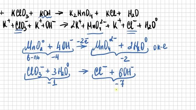 ОВР в щелочной среде MnO2+KClO3+KOH смотреть онлайн