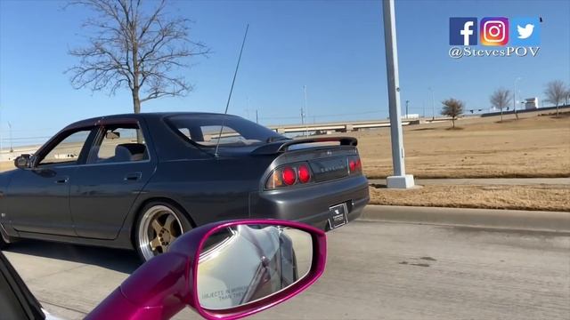R33スカイラインと族車フェラーリでアメリカのスーパーカーイベントに行ってみた！4ドアスカイラインのアメリカ人の反応は？Nissan Skyline R33 Texas Car Meet Debut