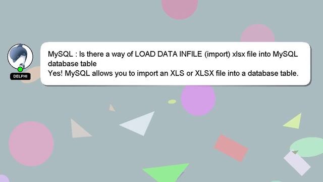 MySQL : Is there a way of LOAD DATA INFILE (import) xlsx file into MySQL database table смотреть онлайн
