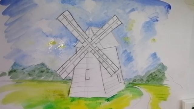 Рисуем мельницу. живописная работа и декоративная. Рекомендуется возрастной группе 5-12лет. смотреть онлайн
