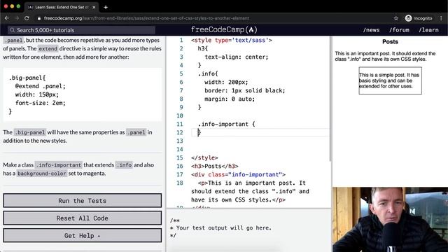 Extend One Set of CSS Styles to Another Element - Sass - Free Code Camp смотреть онлайн