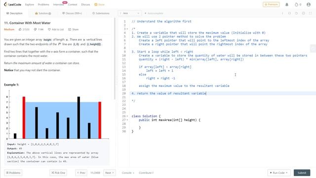 11. Container With Most Water - Leetcode | Java & C++ | Medium | Algorithm | DSA смотреть онлайн