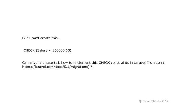 MySQL : Laravel Migration - Adding Check Constraints In Table смотреть онлайн