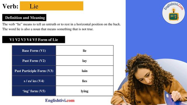Lie V1 V2 V3 V4 V5 Base Form, Past Simple, Past Participle Form of Lie | Englishtivi.com смотреть онлайн