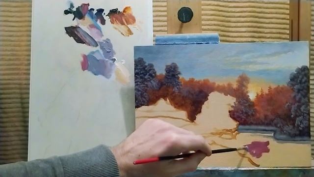 Как рисовать зимний пейзаж|как написать закат зимой|бесплатные уроки живописи #живопись #уроки #art смотреть онлайн