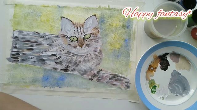 Котик гуашью! Рисуем сами! смотреть онлайн