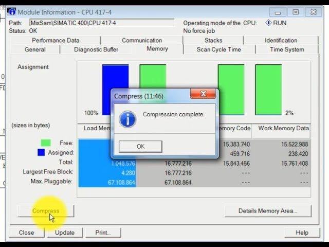 Simatic Step7 - S7-400 - сжатие, освобождение памяти смотреть онлайн