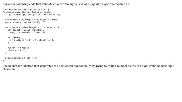 How can I get next check digit using luhn algorithm in javascript? смотреть онлайн