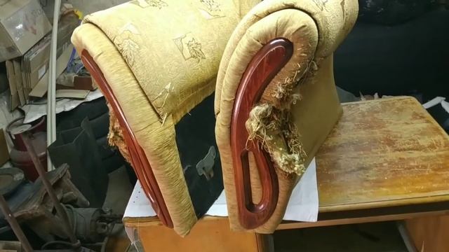 Перетяжка фигурных подлокотников для дивана и кресла. смотреть онлайн