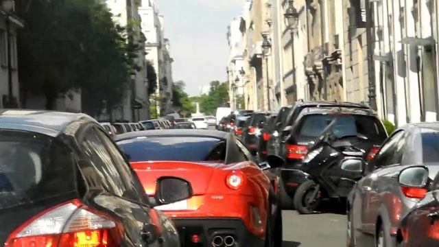 Chasing a Red ferrari 599 GTO in Paris - Start up rev's and acceleration HD смотреть онлайн