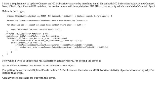 Salesforce: Null Pointer Exception when trying to update a field from Contact смотреть онлайн