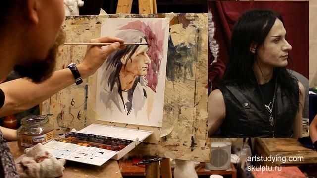 Акварель. Короткий портрет в профиль.